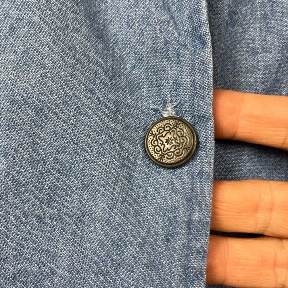 Vintage 90s Full Button Denim Sheath Dress Womens M Square Neck Boho Mom USA - Picture 5 of 13